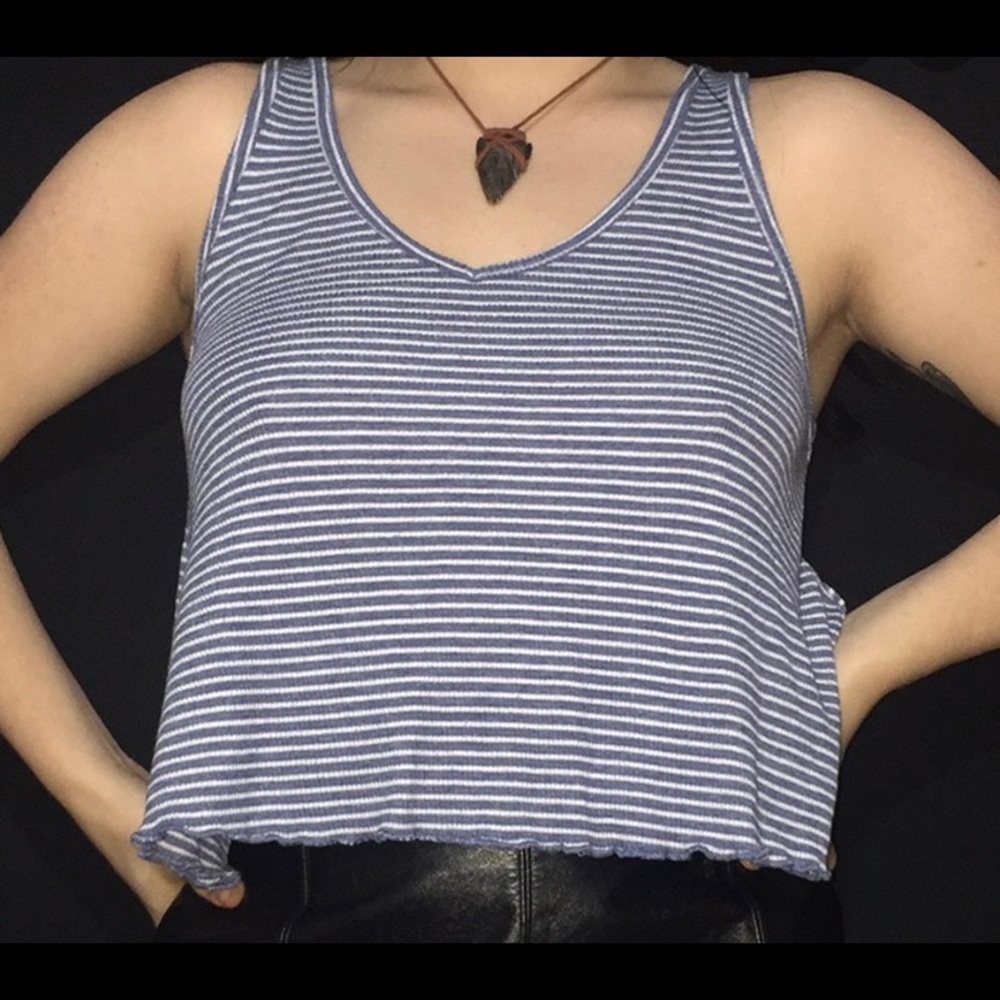 Hollister Blue and White Striped Cropped Tank